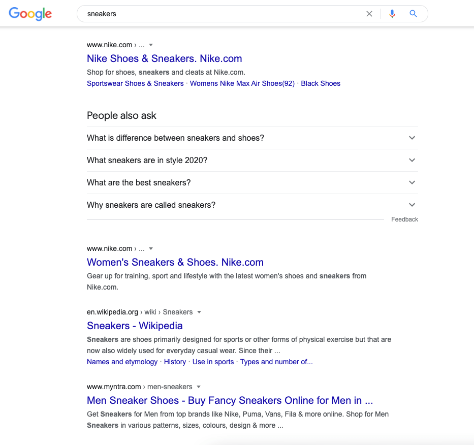 top organic results for sneaker google search