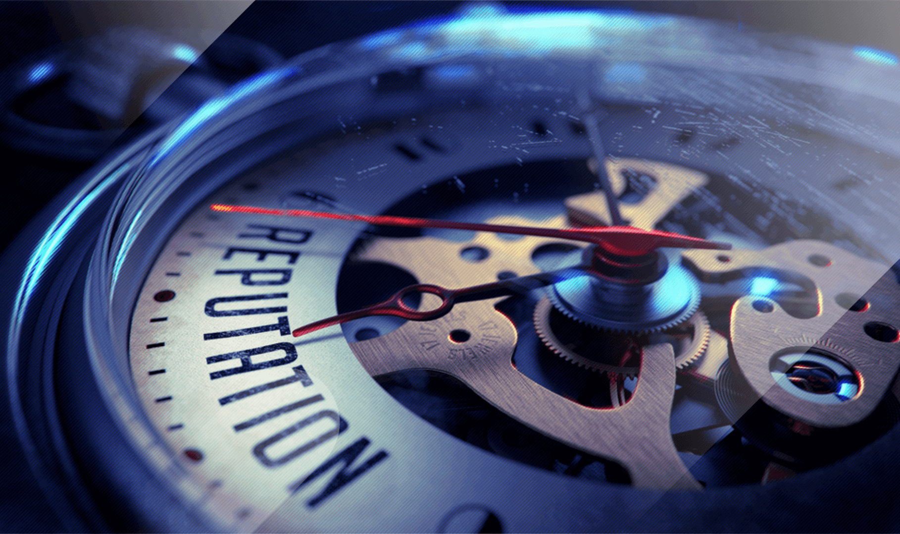 brand reputation, Reputation on Pocket Watch Face with Close View of Watch Mechanism