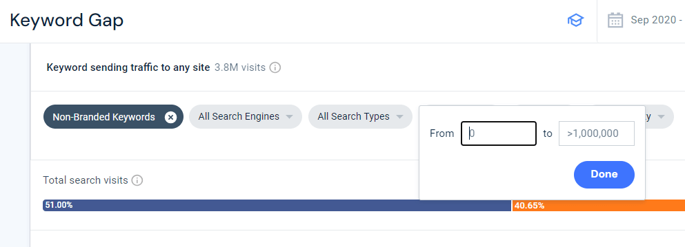 Similarweb Search Volume filter