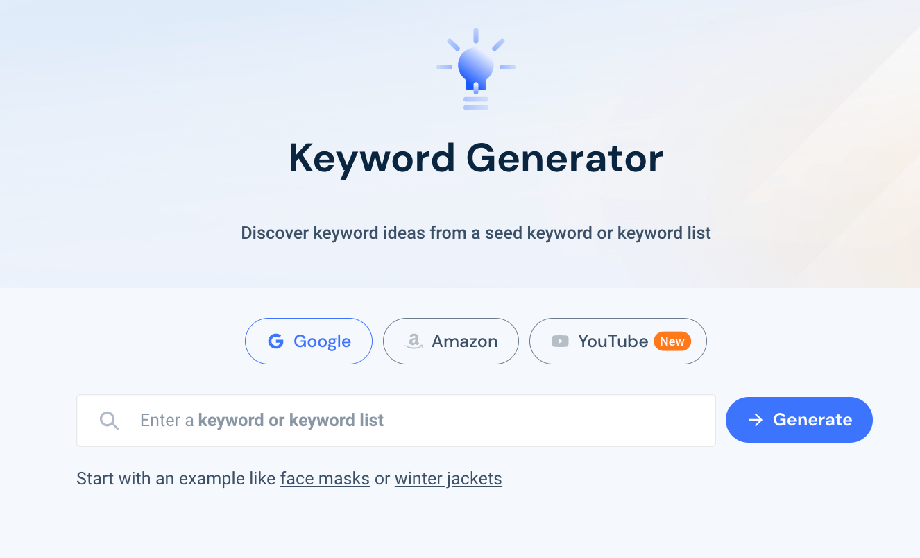 Screenshot of Similarweb keyword generator opening screen.