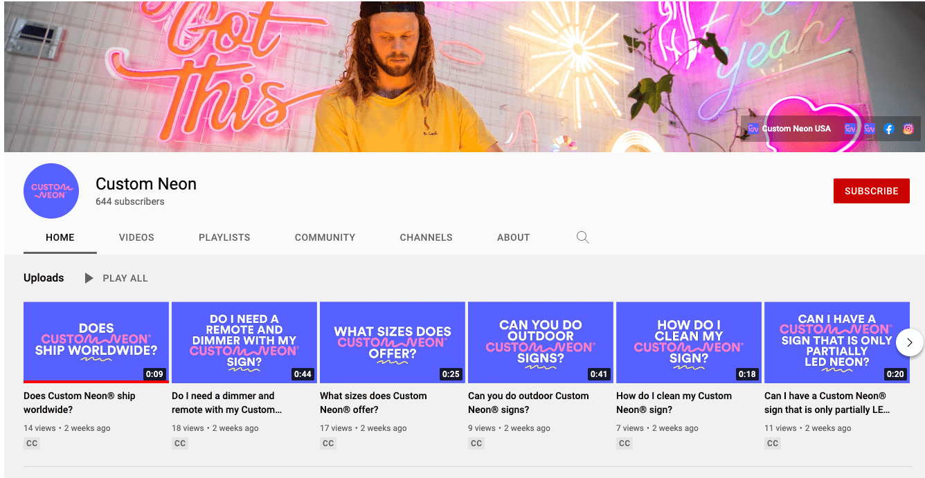 CustomNeon YouTube channel screenshot