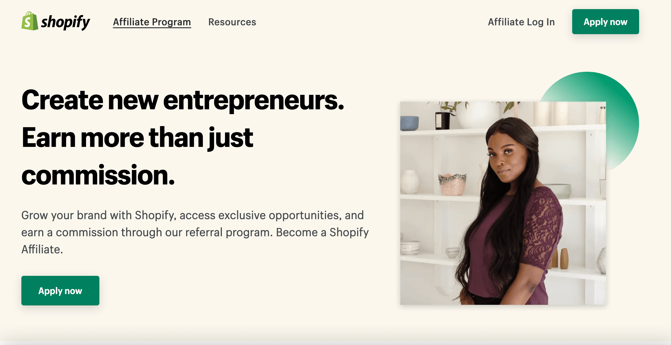 Screenshot of Shopify affiliate program page