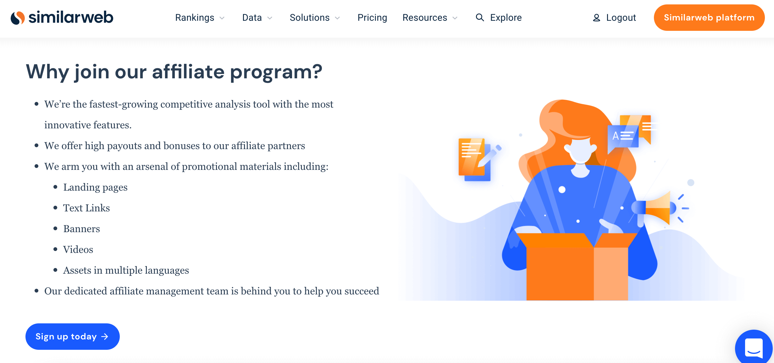 Screenshot of Similarweb affiliate program page.