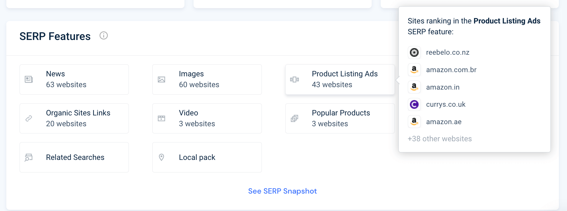 Screenshot of SW SERP feature tool - iphone