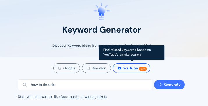 Similarweb YouTube keyword generator tool