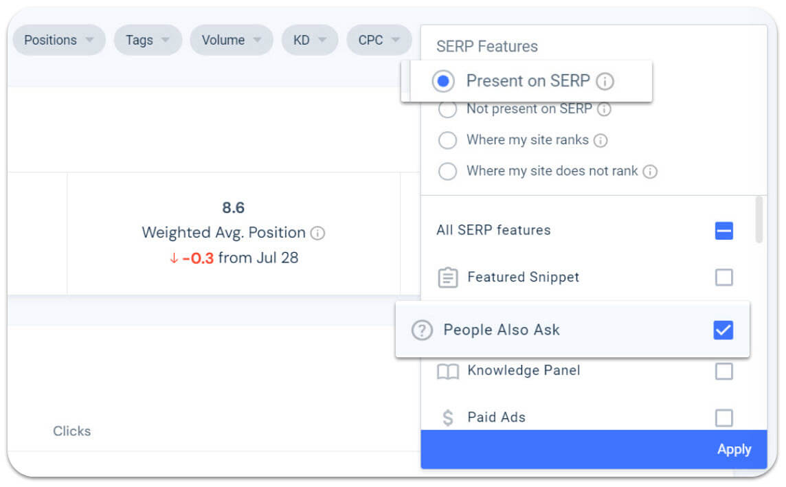 serp feature filter