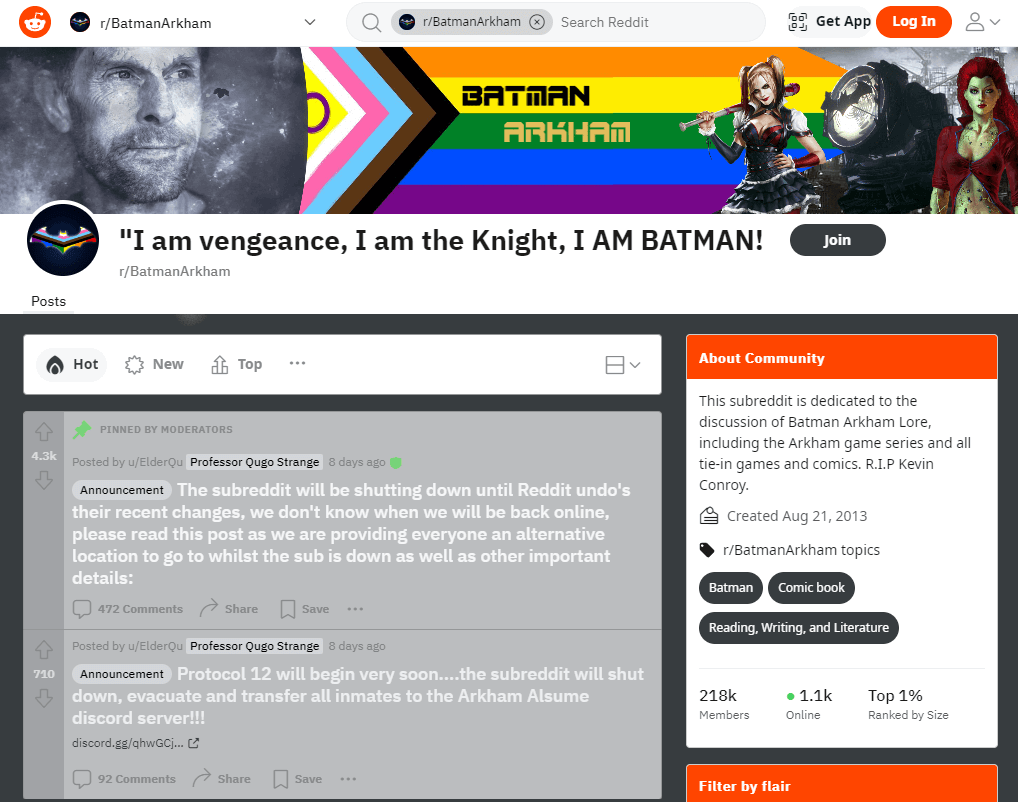 Batman fandom subreddit page