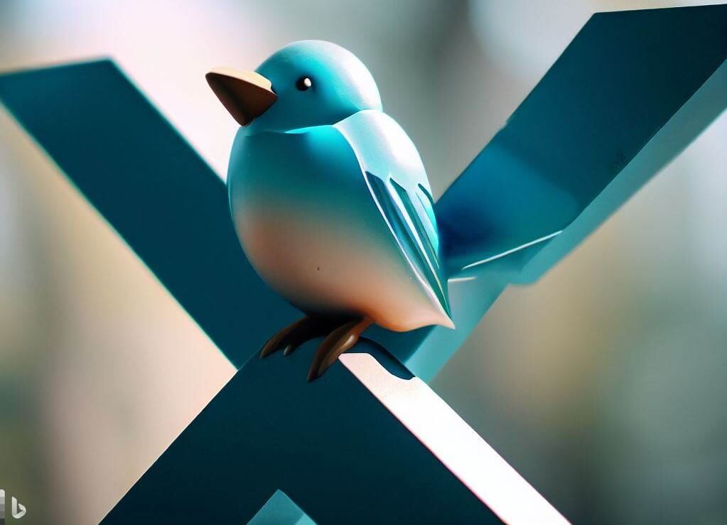 Twitter bird perched on an X