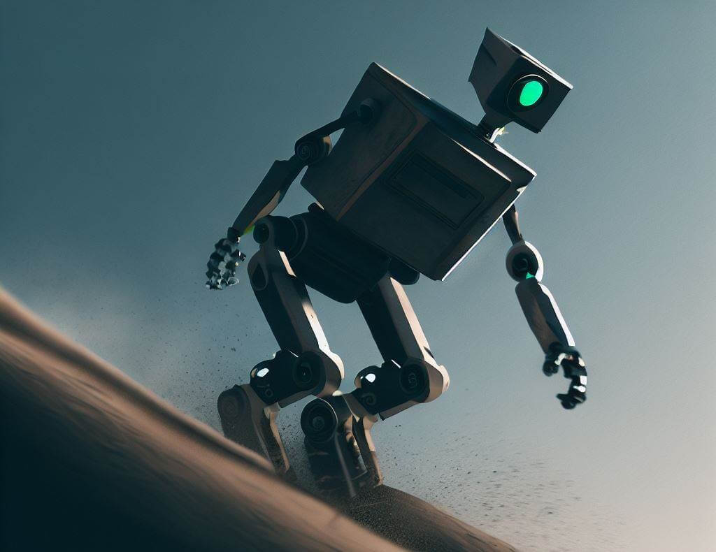 robot trudging downhill