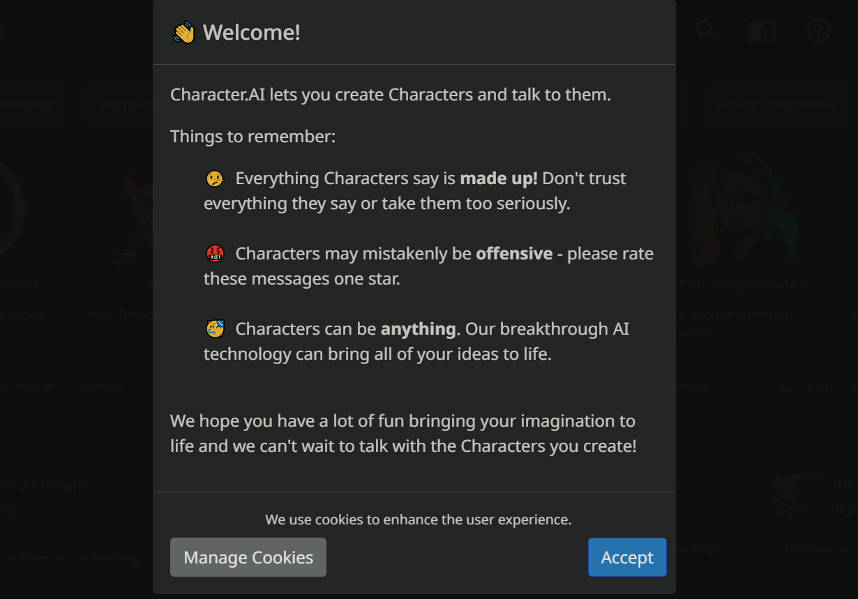 character ai disclaimer