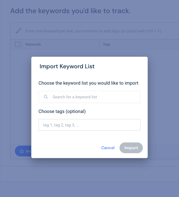 Adding a Keyword List to SW Rank Tracker