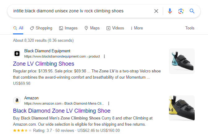 Google search using the 'insearch:' search modifier