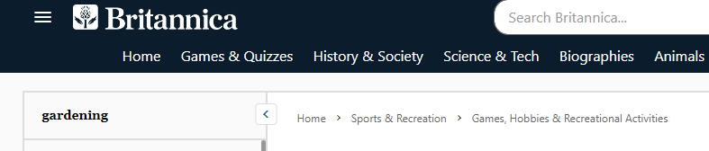 Breadcrumbs on the britannica.com