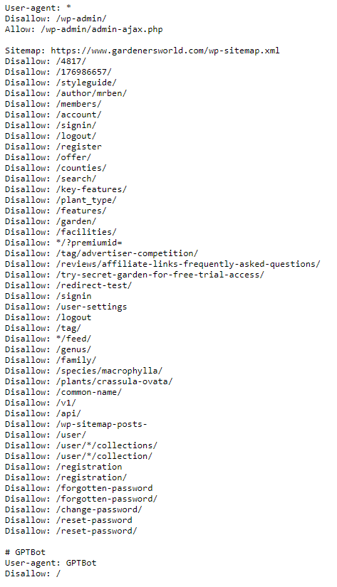 Robots.txt file for gardenersworld.com