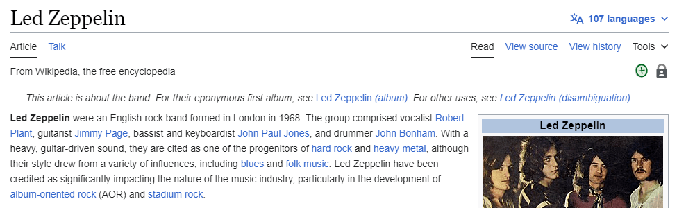 Led Zeppelin's Wikipedia page