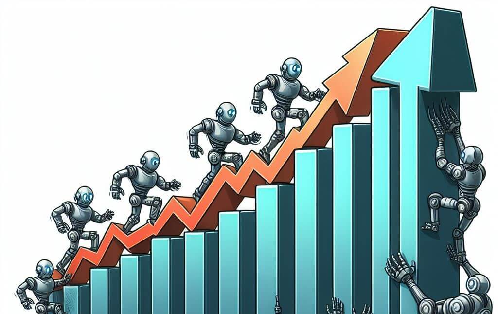 cartoon: robots building graph of growth