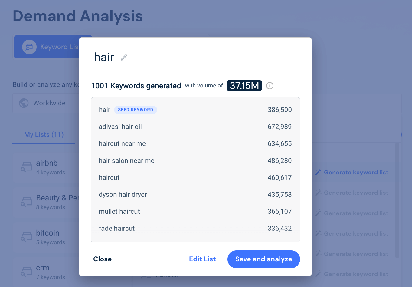 Keyword list generator