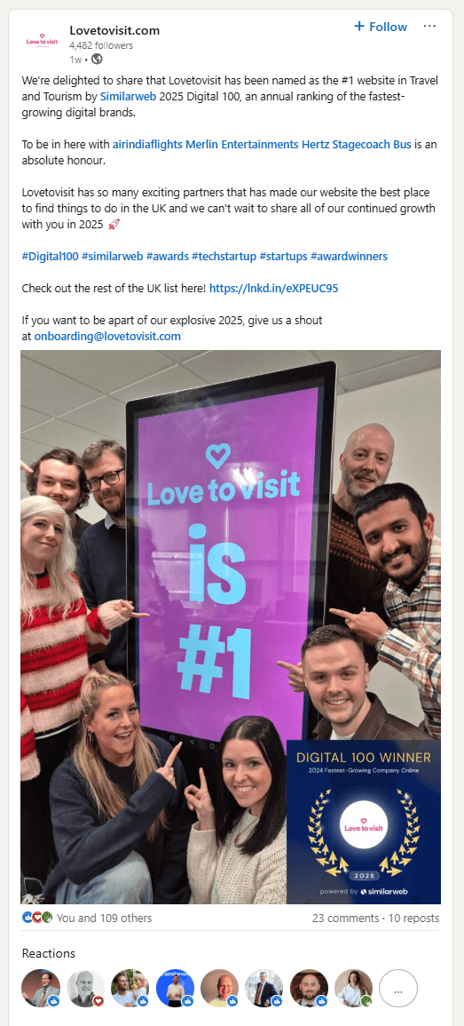 Love to Visit LinkedIn post
