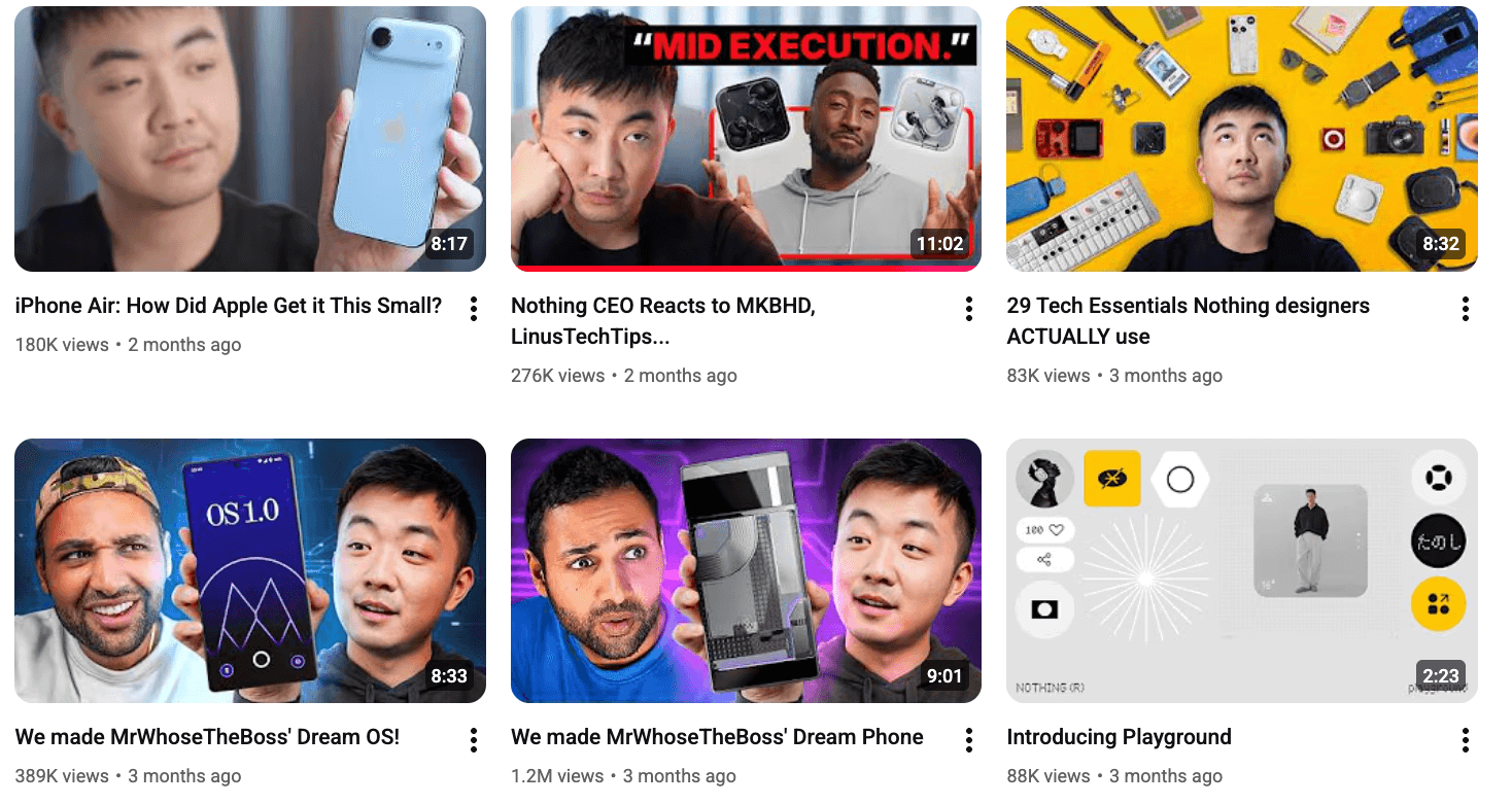 Nothing's YouTube channel