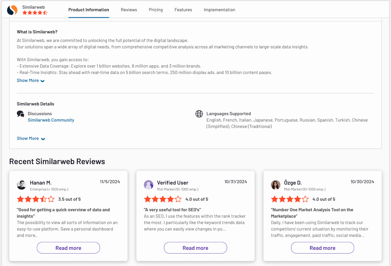 Similarweb's G2 reviews