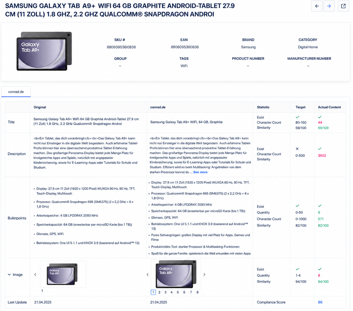 Example of product content