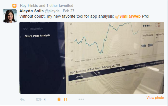 Tweet from SEO expert and Similarweb PRO user Aleyda Solis