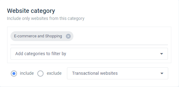Nous voulons uniquement regarder les sites Web transactionnels de E-commerce et de shopping.