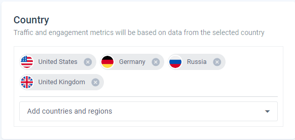 Nous allons cibler les pays qui connaissent une croissance, à savoir les États-Unis, l'Allemagne, la Russie et le Royaume-Uni.