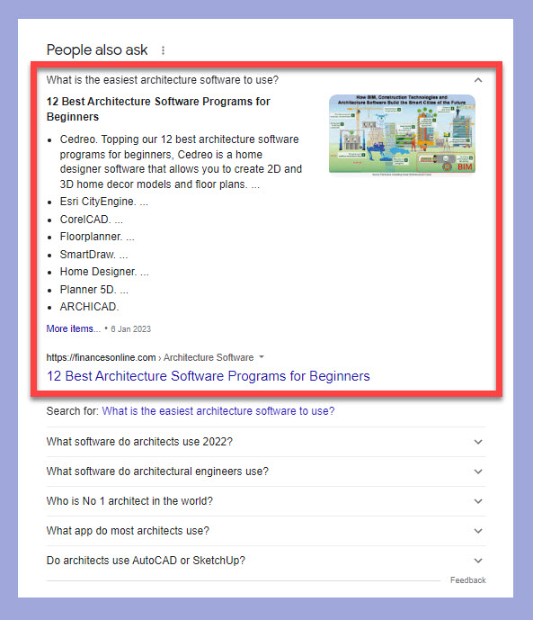 People Also Ask feature showing bulleted list
