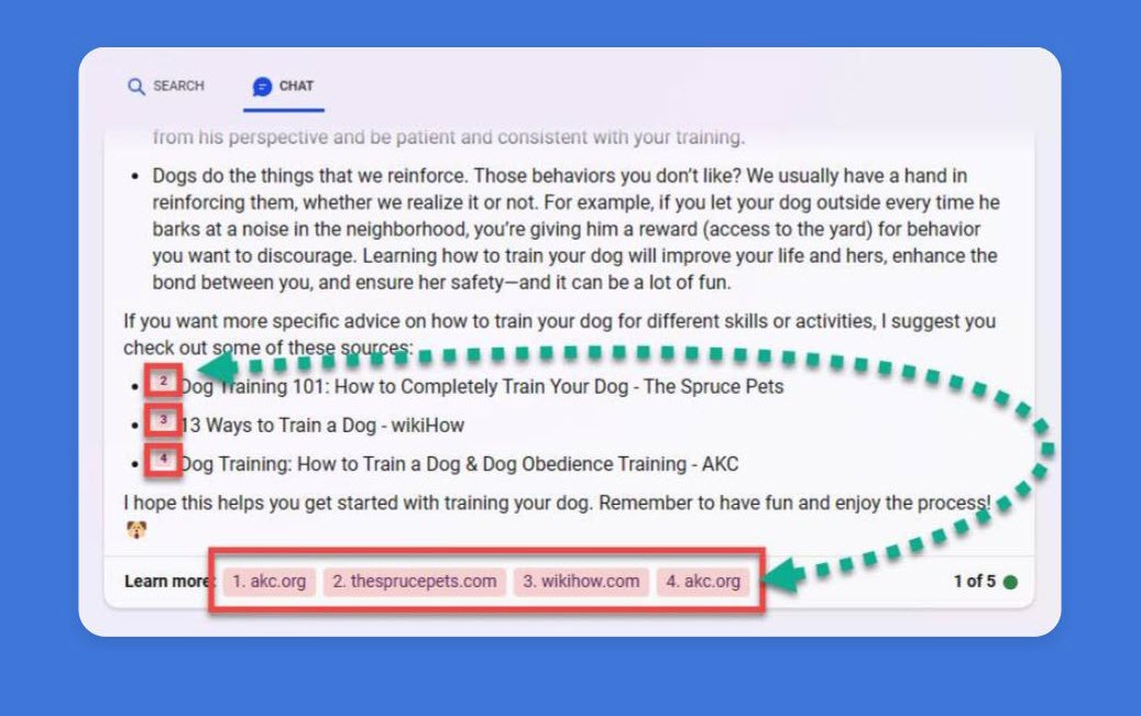 Bing Chat showing citations