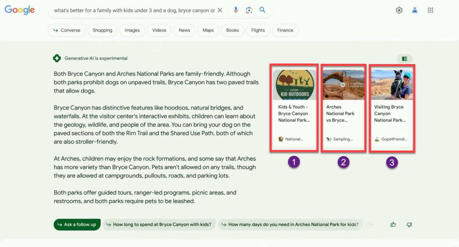 Google's I/O chat demo showing links to creator's content