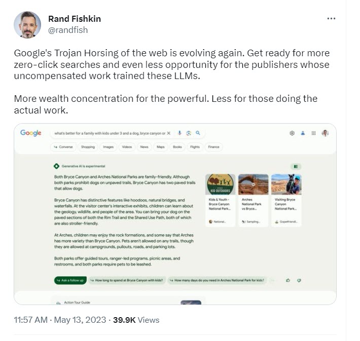 Rand Fishkin SGE tweet