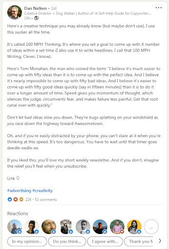 long-form LinkedIn post example