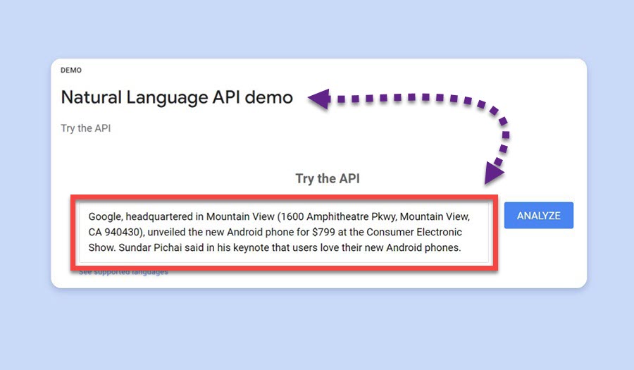 Google’s Natural Language API demo tool