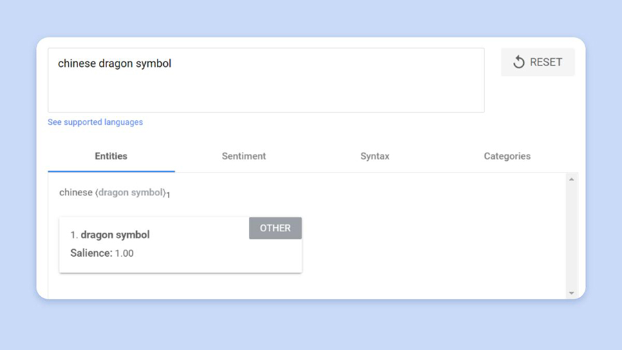 Google’s Natural Language API demo showing entities