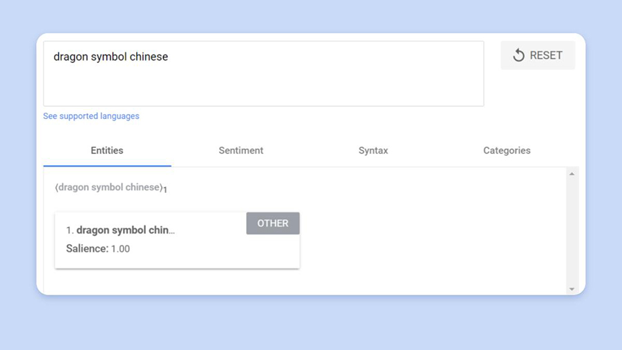 Google’s Natural Language API demo showing entities