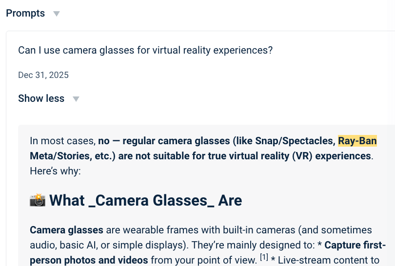 SImilarweb showing 'camera glasses' prompts