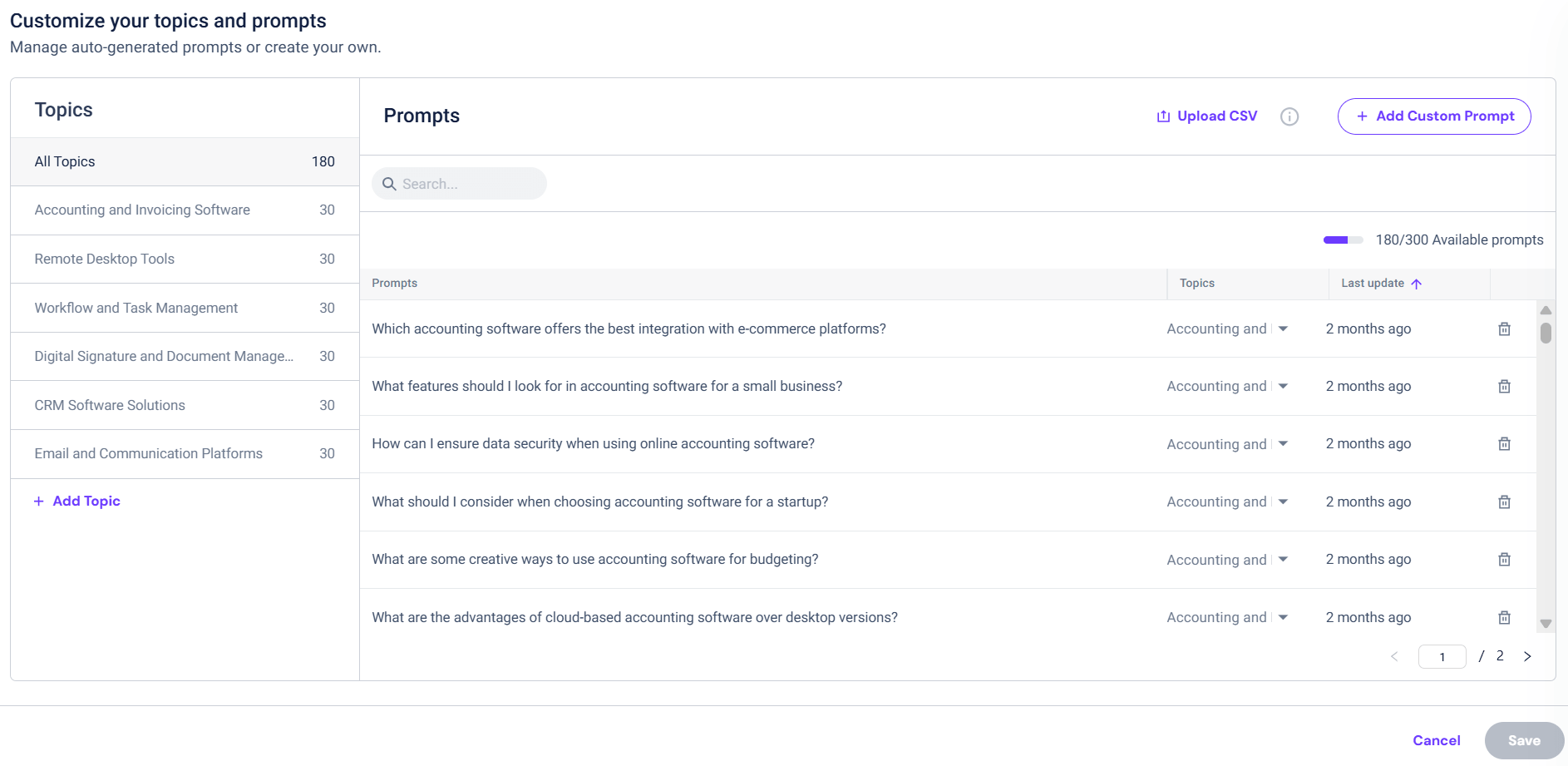Manage prompts in Similarweb