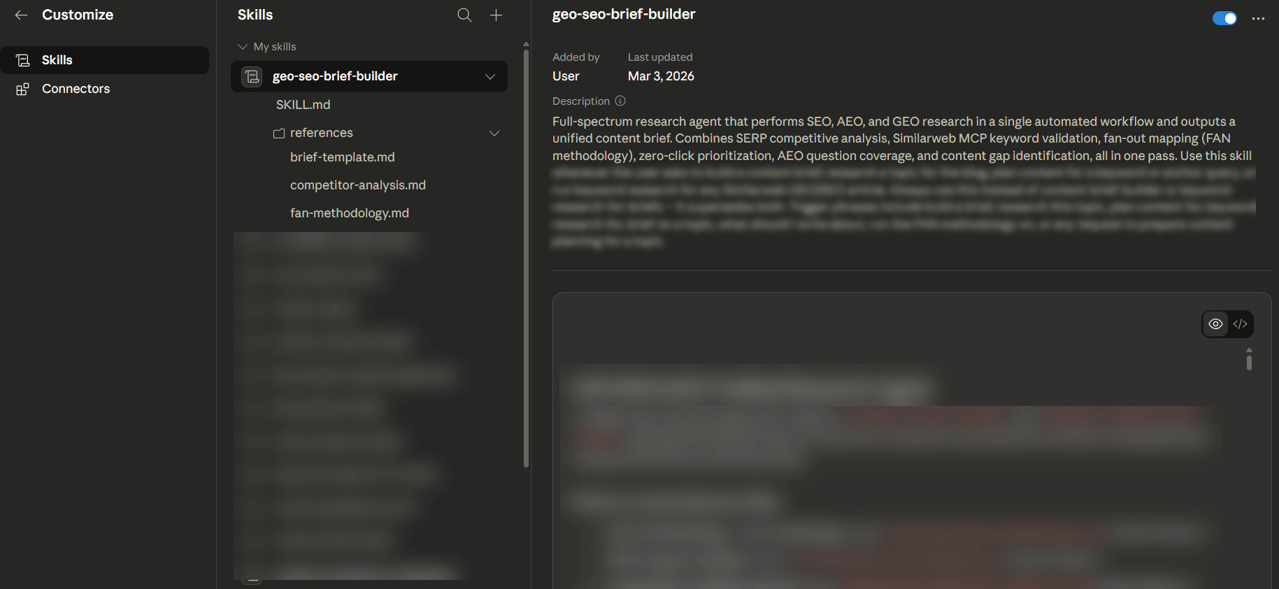 GEO keyword research and briefing skill set up