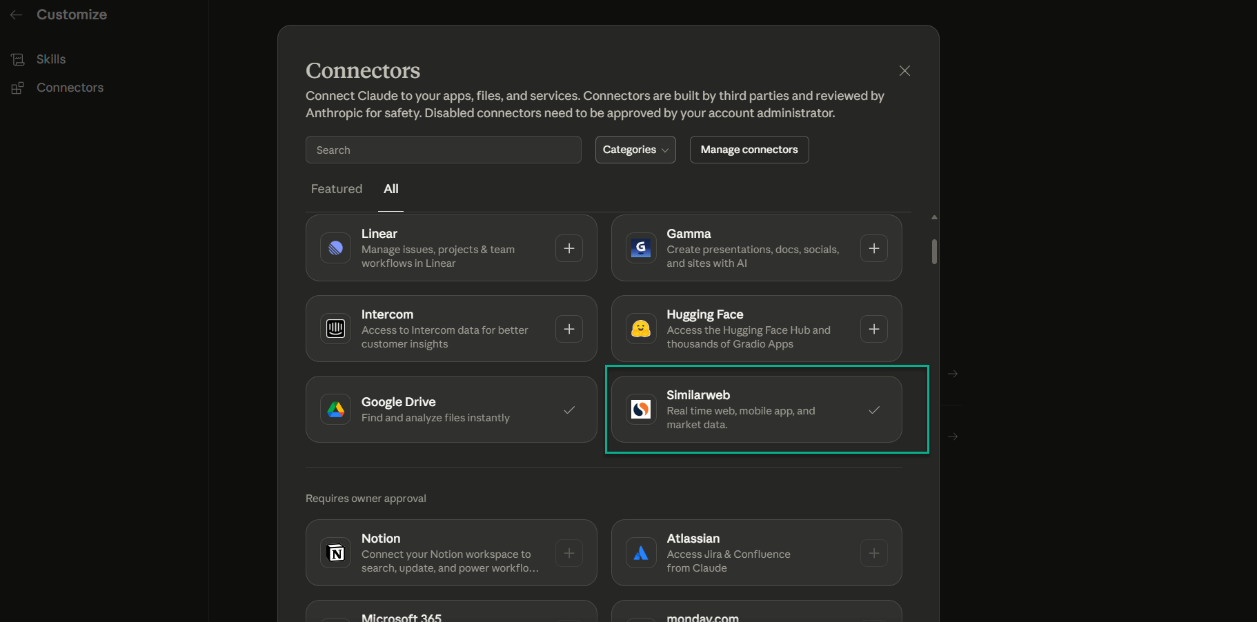 Similarweb MCP Connector in Claude