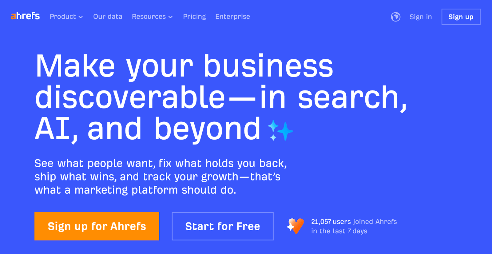 Ahrefs homepage