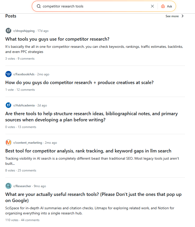 An example of searching reddit for prompt ideas