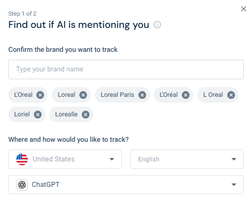 Setting up brand variations in an AI visibility campaign