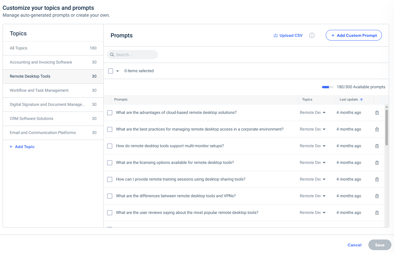 You can customize your topics and prompts