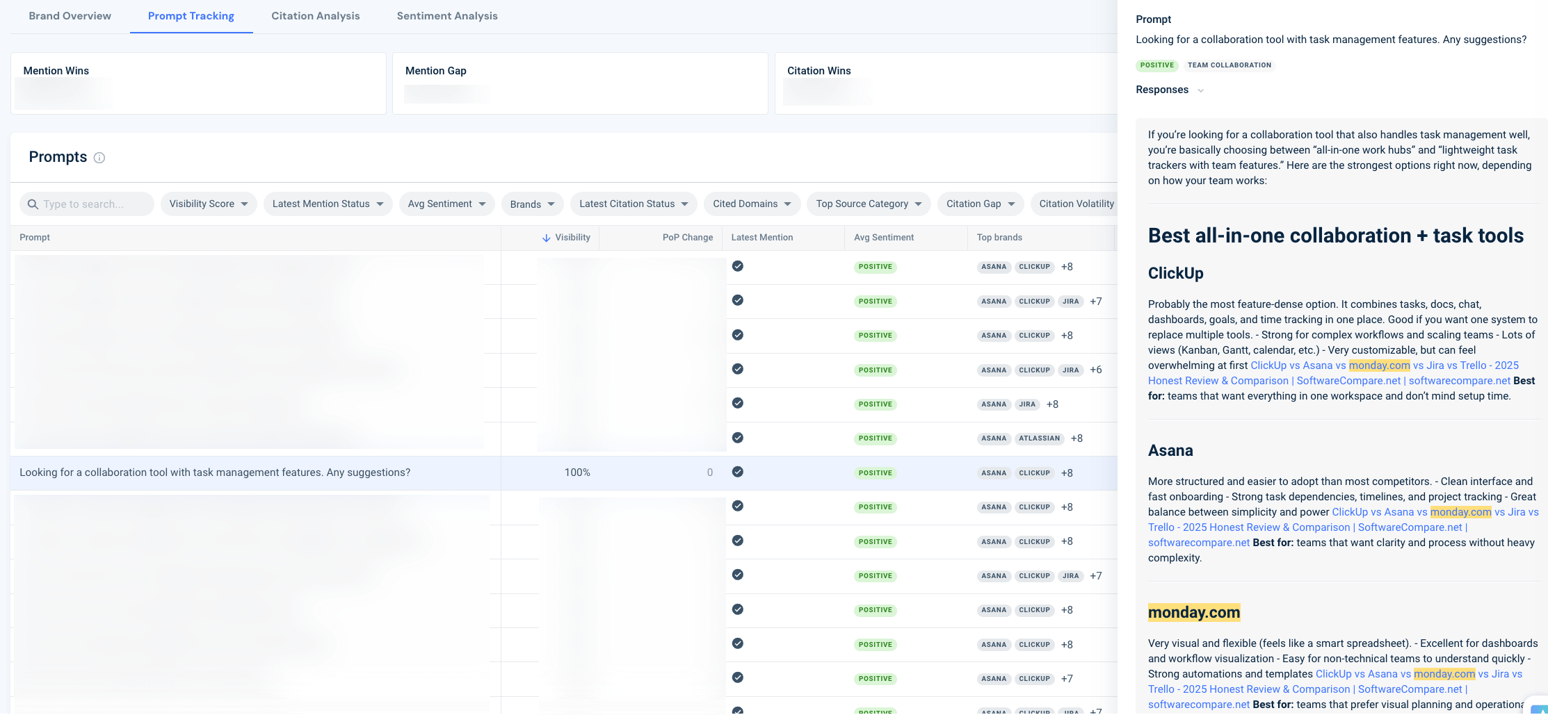 Example for Monday's generic category prompts from Similarweb's AI Search Intelligence