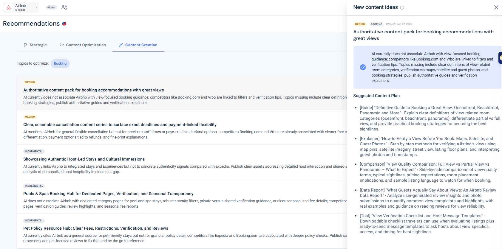 Content creation recommendations